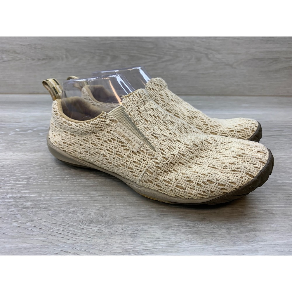 Merrell Barefoot Ivory Tan Crochet Knit Slip On Shoes Women's 7.5